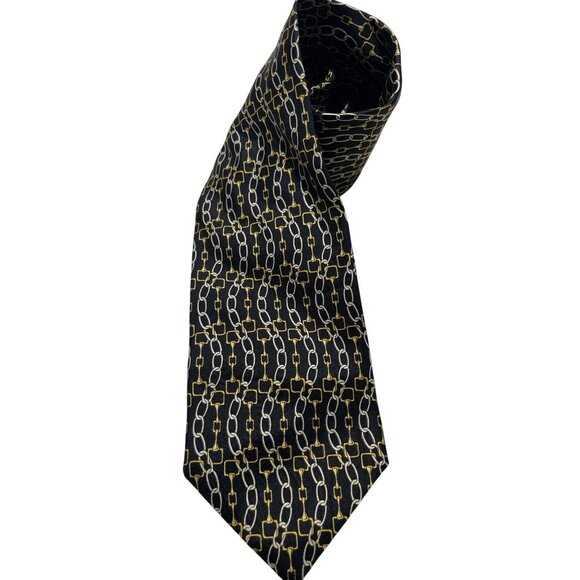 Vintage Tie 100% Silk Designed by PAOLO GUCCI Made in Italy Yellow Chain Link On - Picture 1 of 4